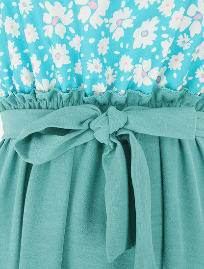 Robe empire imprimé petites fleurs - Turquoise - 3