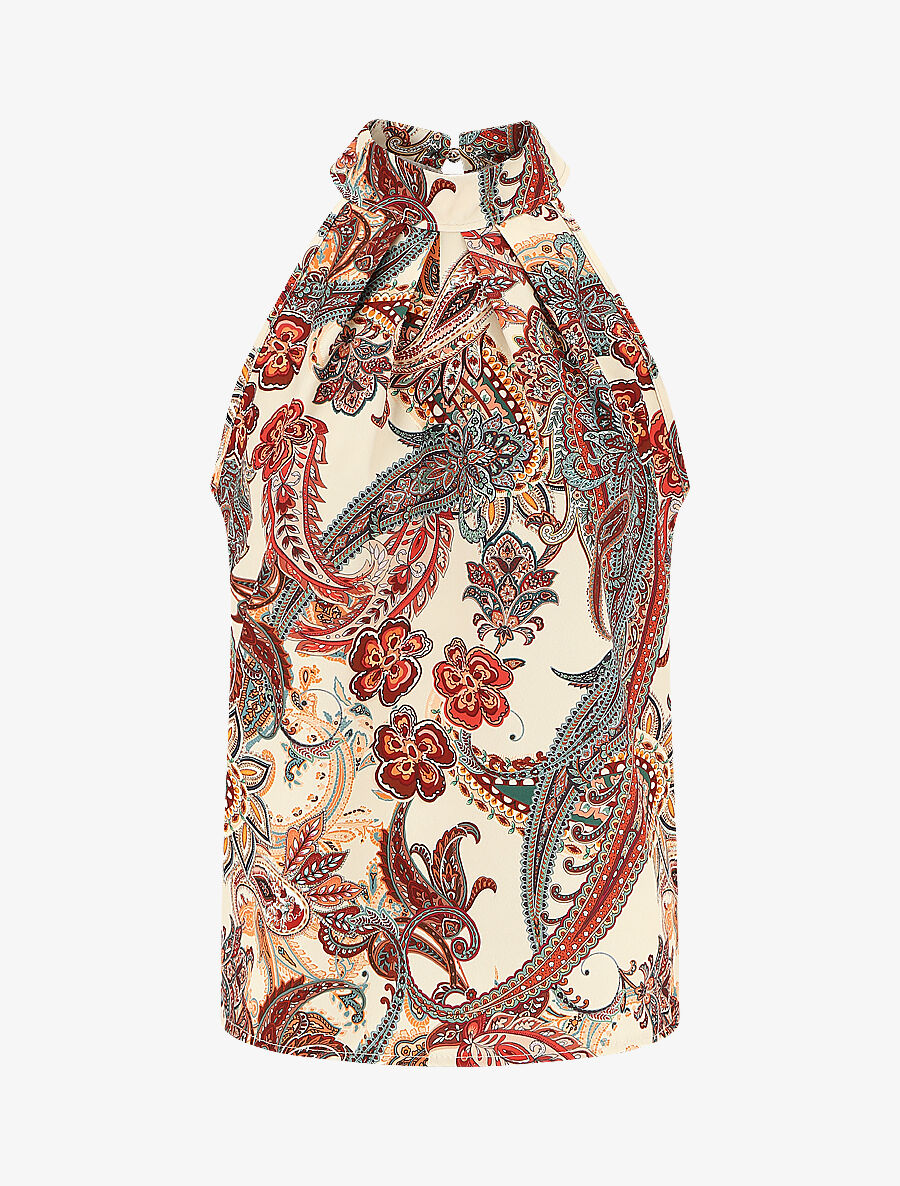 Top sans manches imprimé foulard - Beige - 1