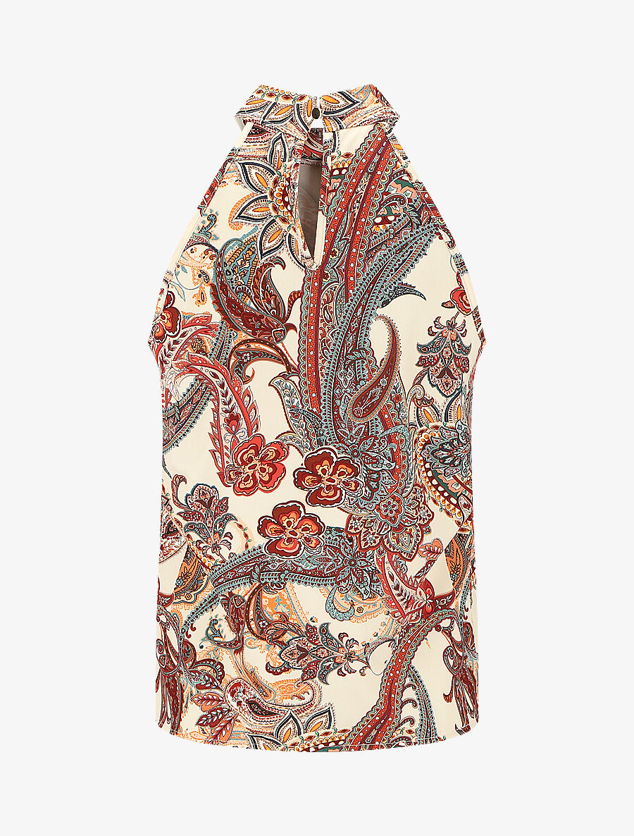 Top sans manches imprimé foulard - Beige - 2
