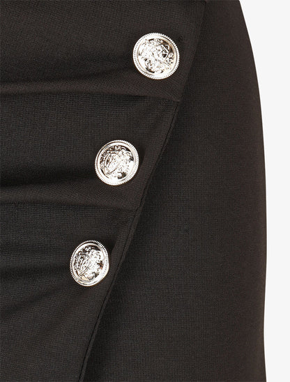 Jupe mi-longue à boutons décoratifs - Noir - 3