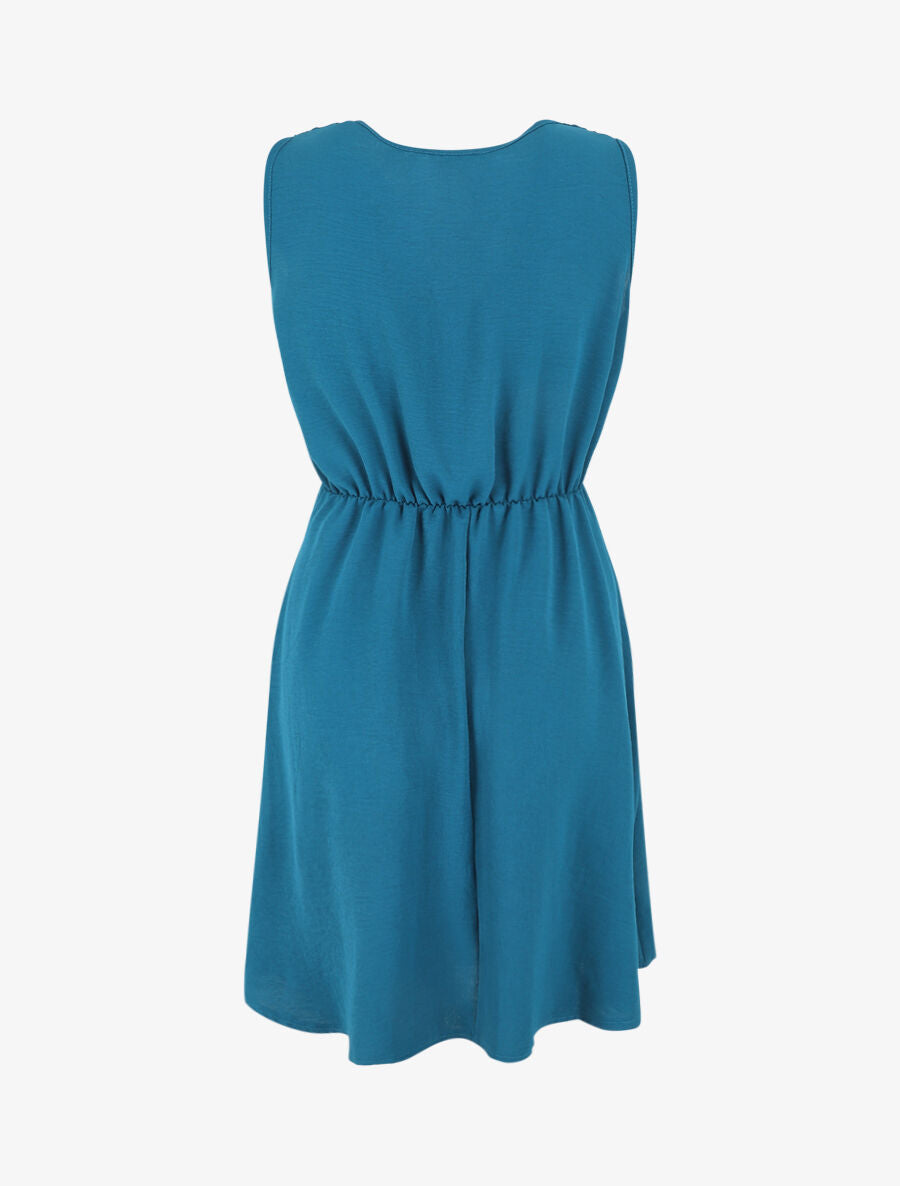 Robe unie élastiquée - Bleu canard - 2