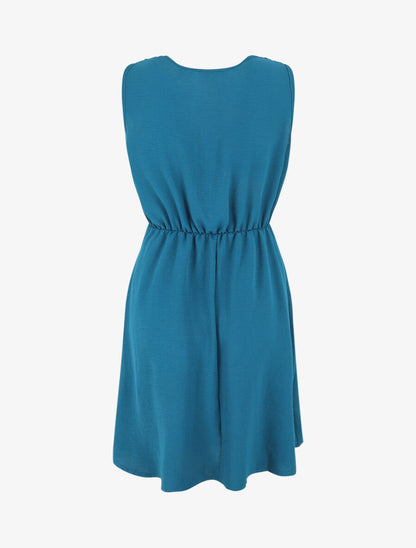 Robe unie élastiquée - Bleu canard - 2