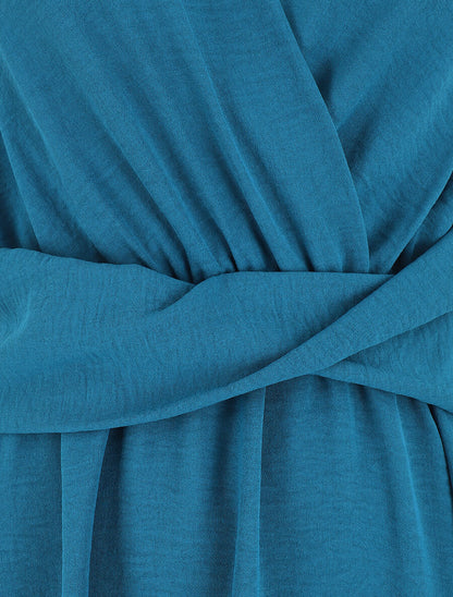 Robe unie élastiquée - Bleu canard - 3