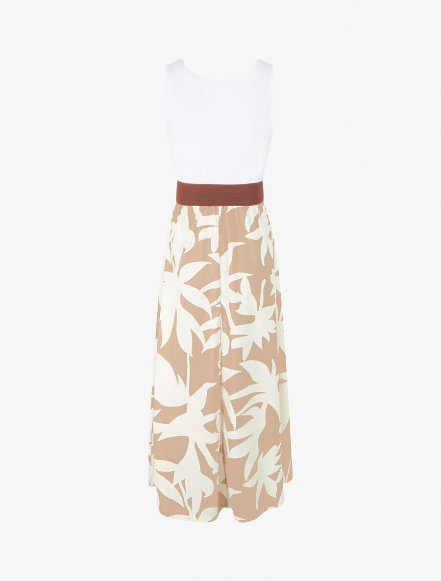 Robe longue à jupe imprimé feuillage - Camel - 2