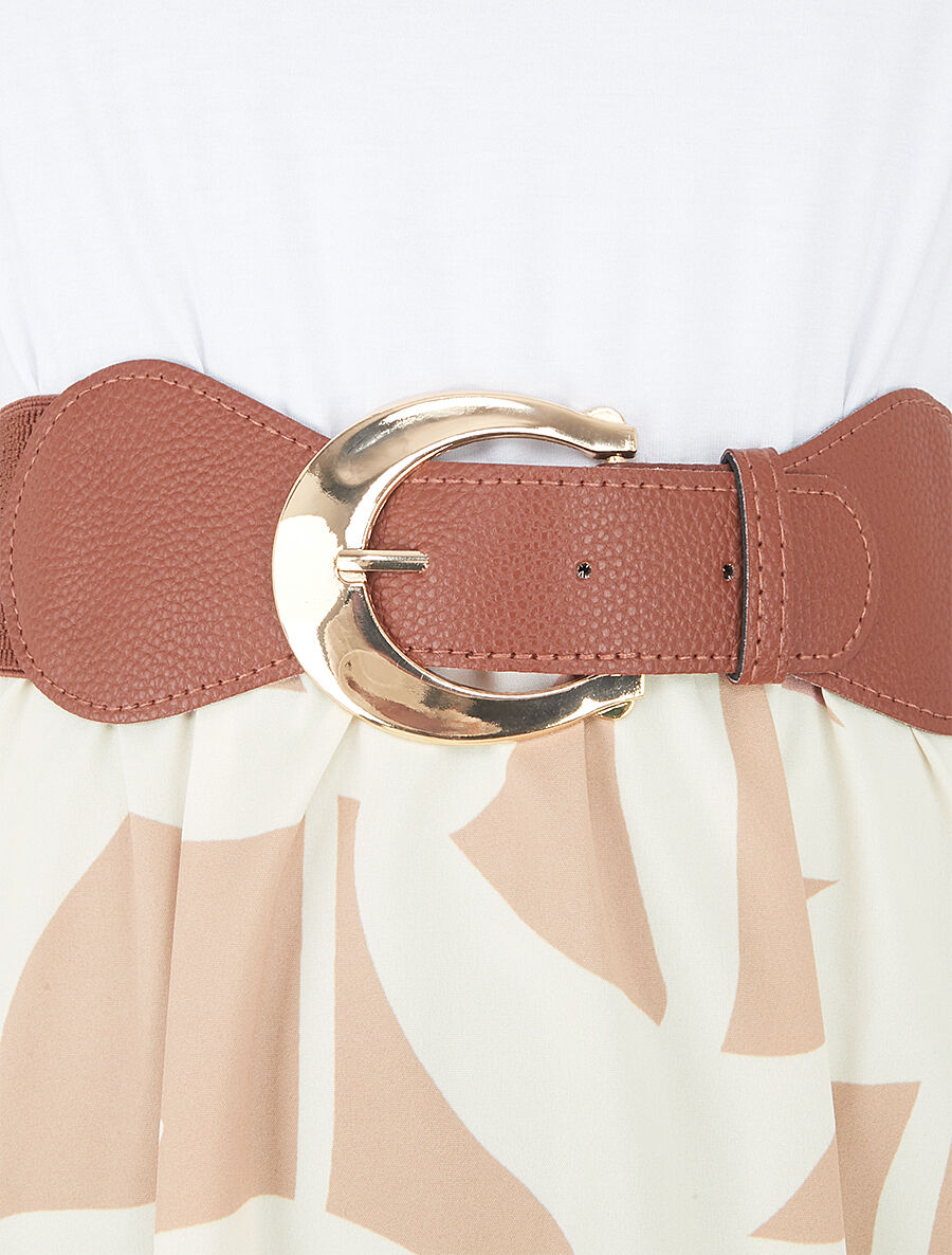 Robe longue à jupe imprimé feuillage - Camel - 3