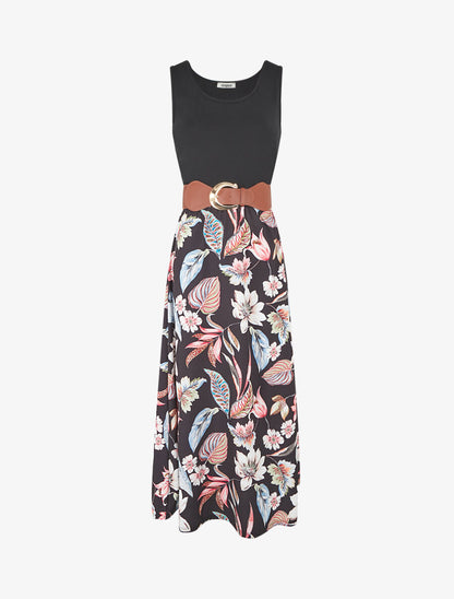 Robe longue à jupe imprimé fleuri - Noir - 1