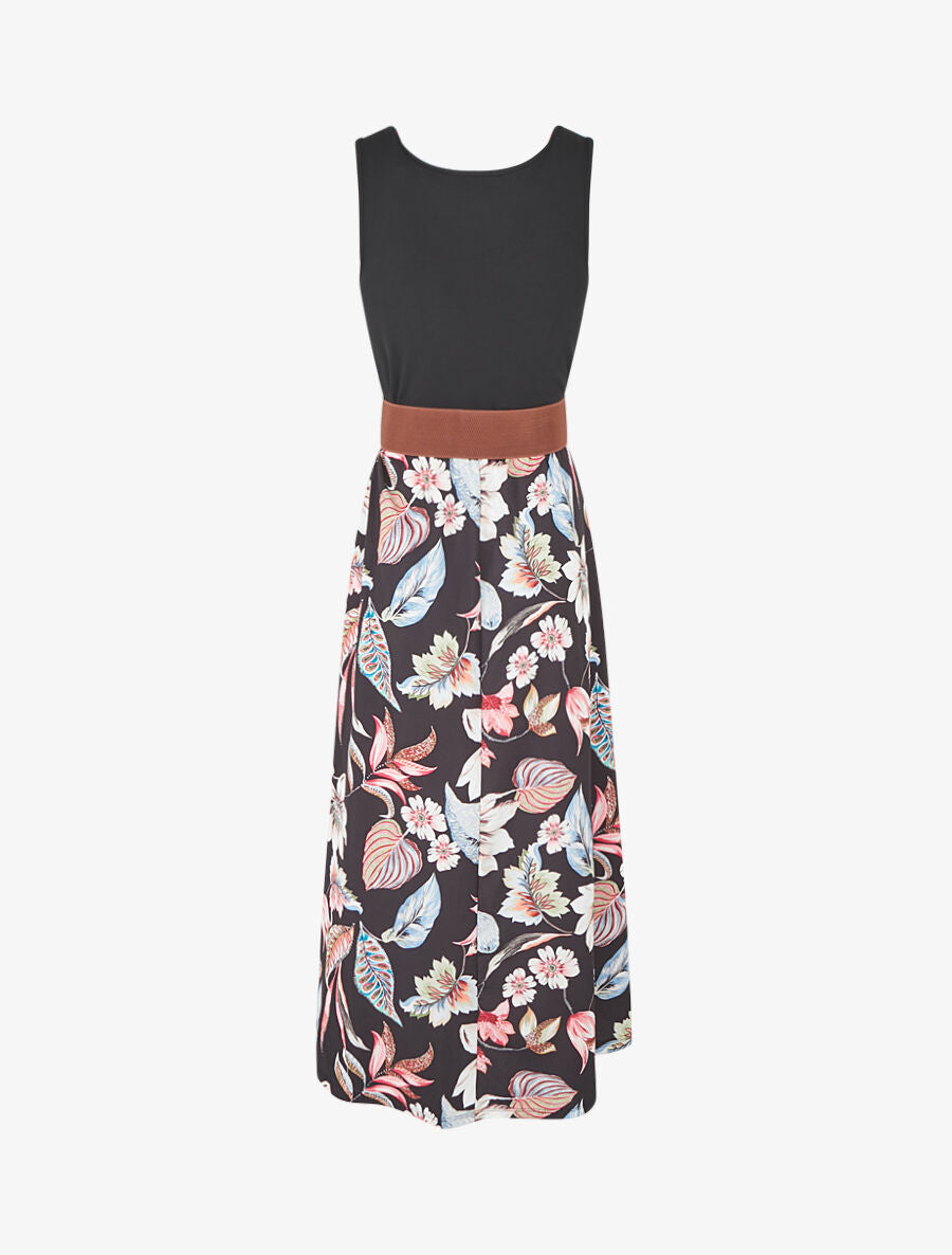 Robe longue à jupe imprimé fleuri - Noir - 2