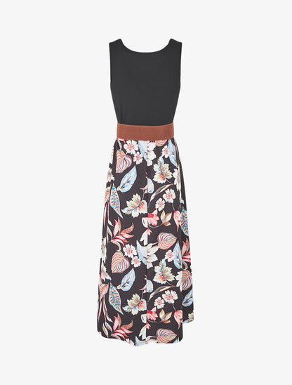 Robe longue à jupe imprimé fleuri - Noir - 2