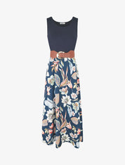 Robe longue à jupe imprimé fleuri - Marine - 8