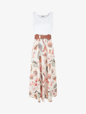 Robe longue à jupe imprimé fleuri - Beige - 1