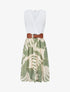 Robe élastiquée à jupe imprimé feuilles - Kaki - 1