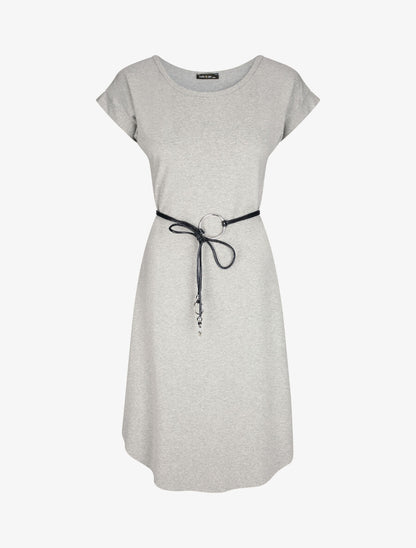 Robe mi-longue droite unie à manches courtes - Gris chiné - 4