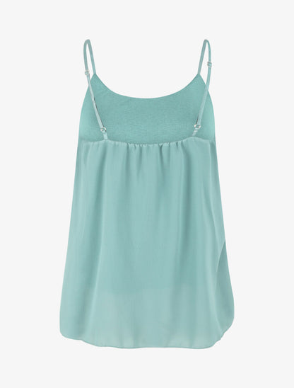 Top uni en voile à bretelles et bijou - Vert d&