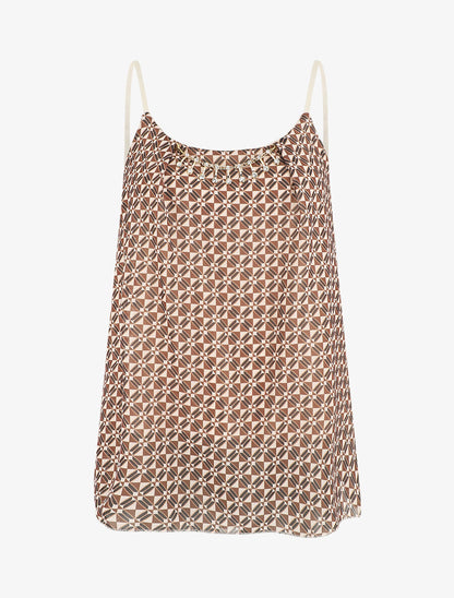 Top mosaïque en voile à bretelles et bijou - Camel - 1