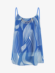 Top fantaisie en voile à bretelles et bijou - Bleu roi - 5