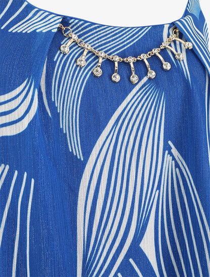 Top fantaisie en voile à bretelles et bijou - Bleu roi - 3