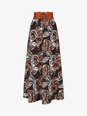 Jupe longue taille haute élastiquée imprimé grandes fleurs - Noir - 4