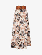 Jupe longue taille haute élastiquée imprimé grandes fleurs - Beige - 1