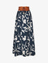 Jupe longue taille haute élastiquée imprimé fleurs abstraites - Marine - 7