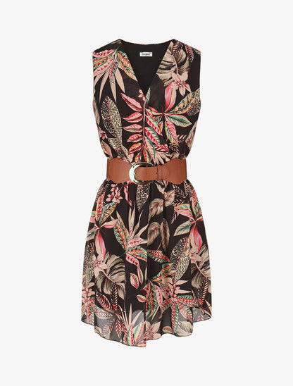 Robe évasée sans manches imprimé floral - Noir - 5