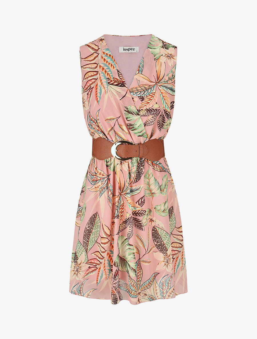 Robe évasée sans manches imprimé floral - Rose - 5