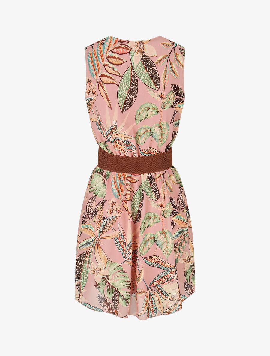 Robe évasée sans manches imprimé floral - Rose - 2