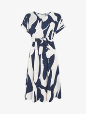 Robe élastiquée imprimé abstrait - Marine - 1