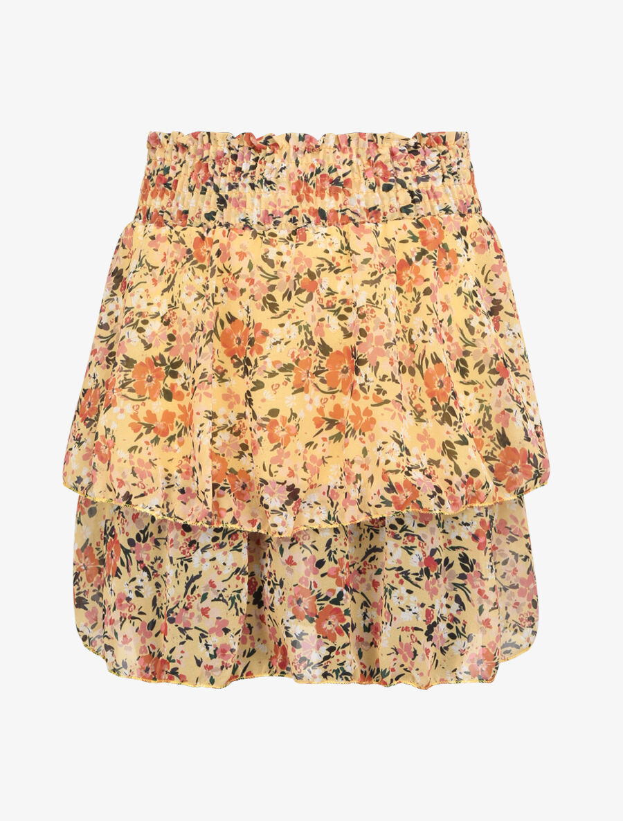 Mini-jupe patineuse à imprimé fleuri - Jaune - 1