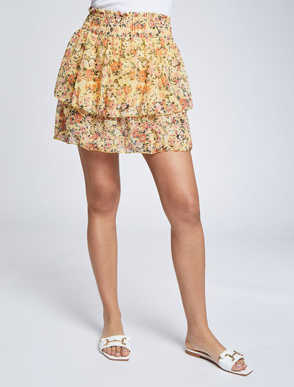 Mini-jupe patineuse à imprimé fleuri - Jaune - 4