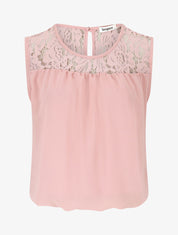 Top ample sans manches à dentelle - Rose - 1
