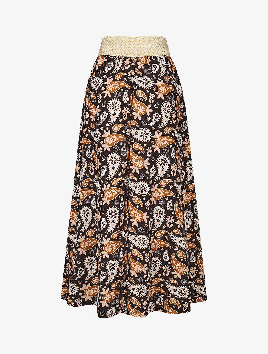 Jupe longue élastiquée imprimé foulard - Noir/camel - 2