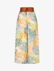 Pantalon imprimé tropical à taille haute - Jaune - 1