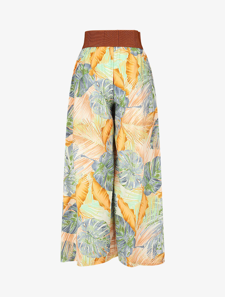 Pantalon imprimé tropical à taille haute - Jaune - 2
