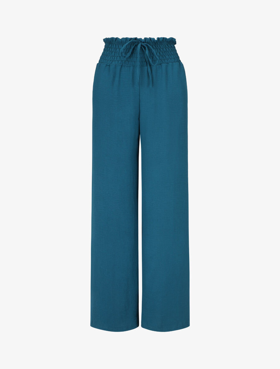 Pantalon ample à taille élastiquée - Bleu canard - 1