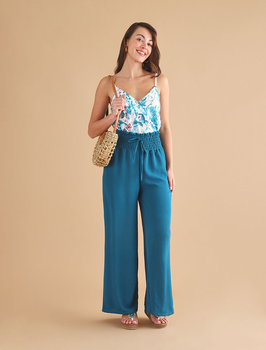 Pantalon ample à taille élastiquée - Bleu canard - 4