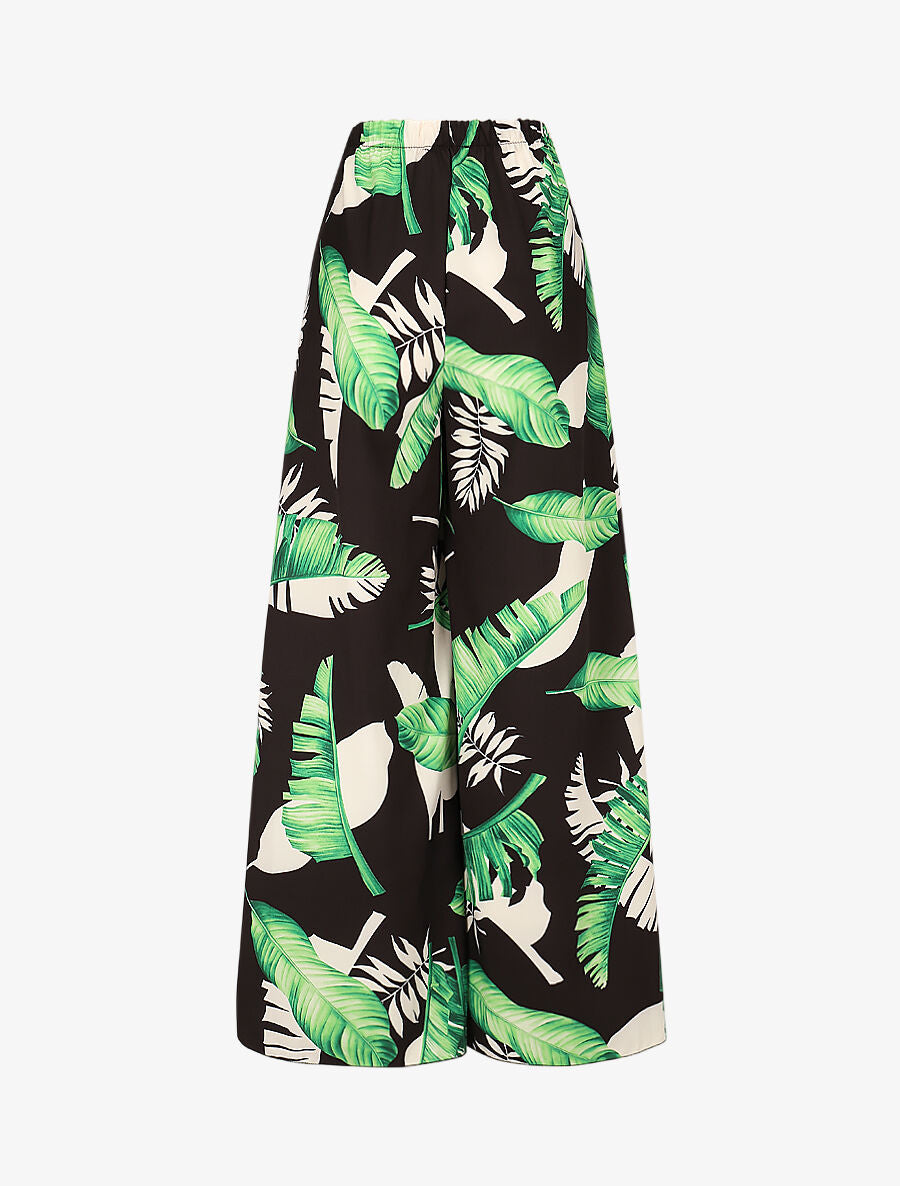Pantalon à pans à nouer imprimé feuilles - Vert/noir - 2