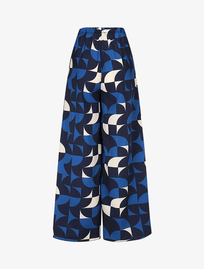 Pantalon à pans à nouer imprimé rétro - Marine - 2