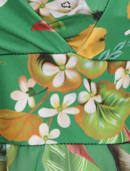 Robe patineuse courte à volants imprimé tropical - Vert - 3