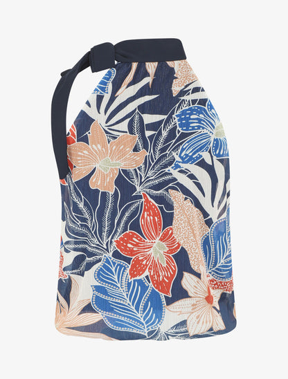 Top fleuri en voile sans manches - Marine - 2