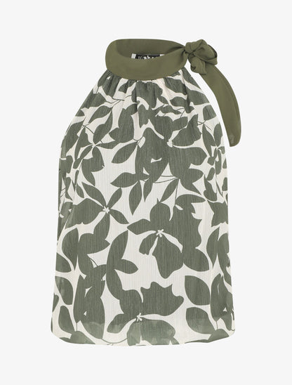 Top floral en voile sans manches - Kaki - 1