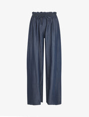 Pantalon ample taille haute élastiquée - Bleu denim - 4