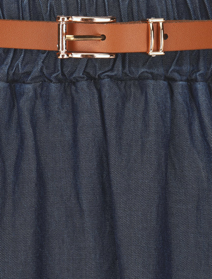 Jupe longue fluide en denim - Bleu foncé - 3