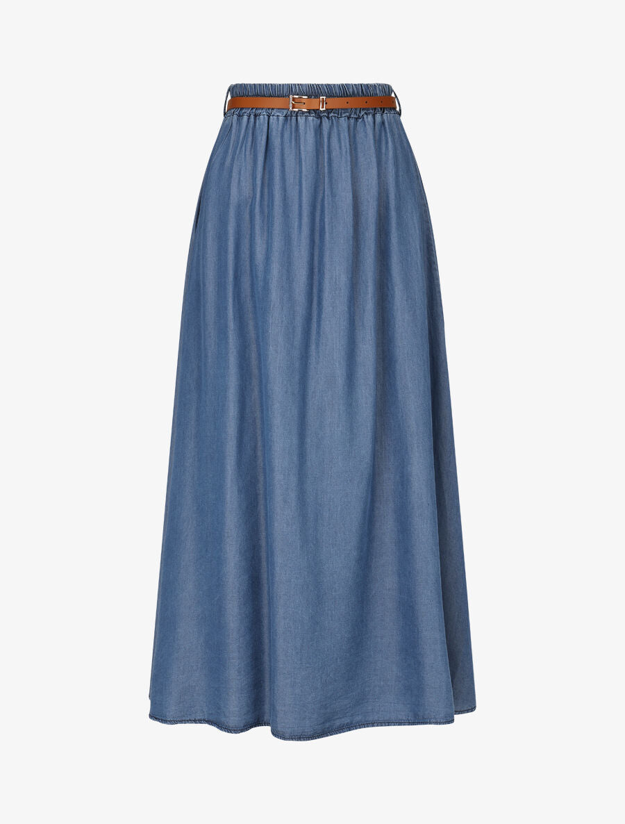 Jupe longue fluide en denim - Bleu denim - 4