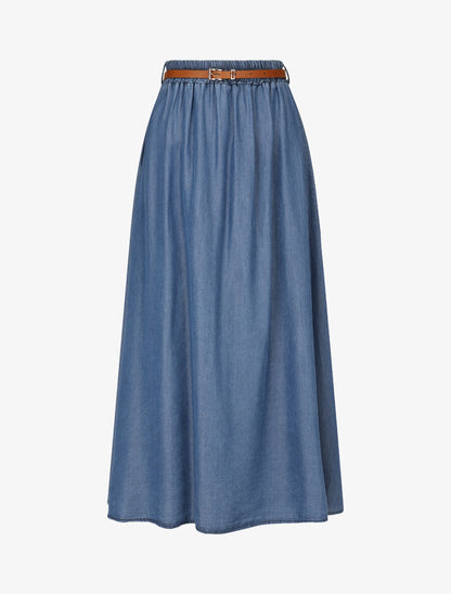 Jupe longue fluide en denim - Bleu denim - 4