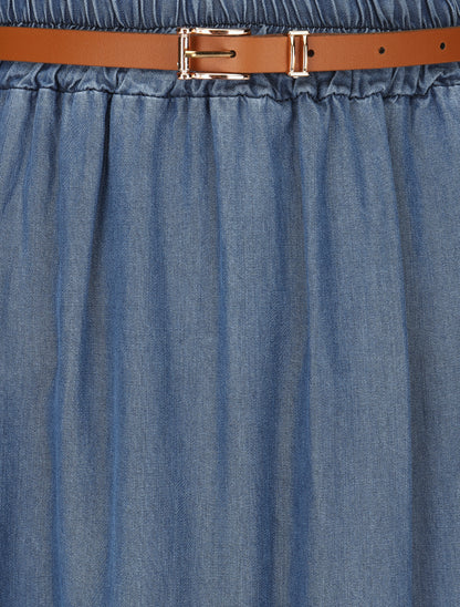 Jupe longue fluide en denim - Bleu denim - 3