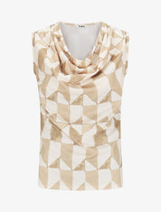Top sans manches col bénitier imprimé graphique - Beige - 5