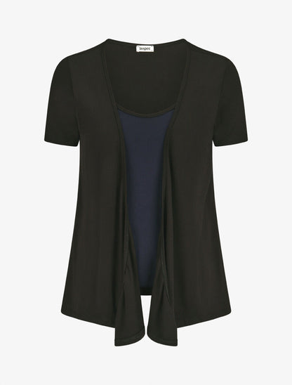 Top manches courtes style gilet ouvert - Noir/marine - 1