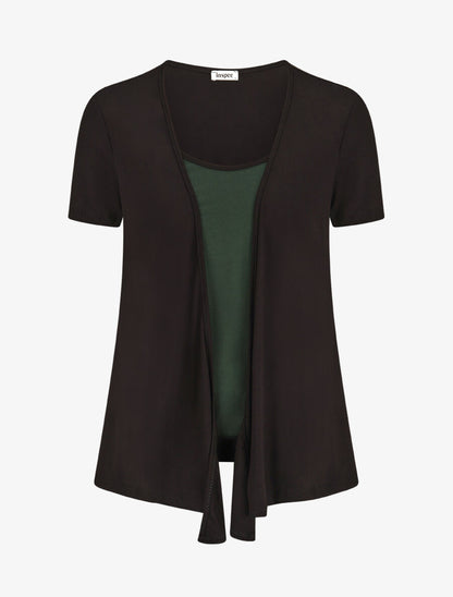 Top manches courtes style gilet ouvert - Noir/vert - 4