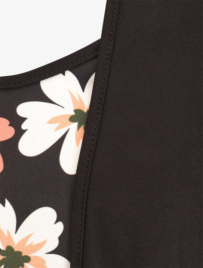 Top manches courtes style gilet ouvert imprimé fleuri - Noir - 3