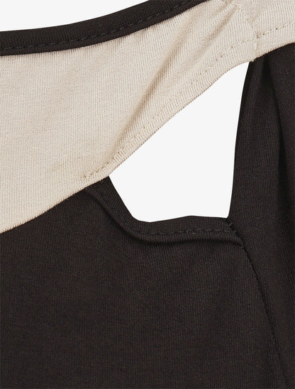 Top droit sans manches bicolore - Noir/beige - 3